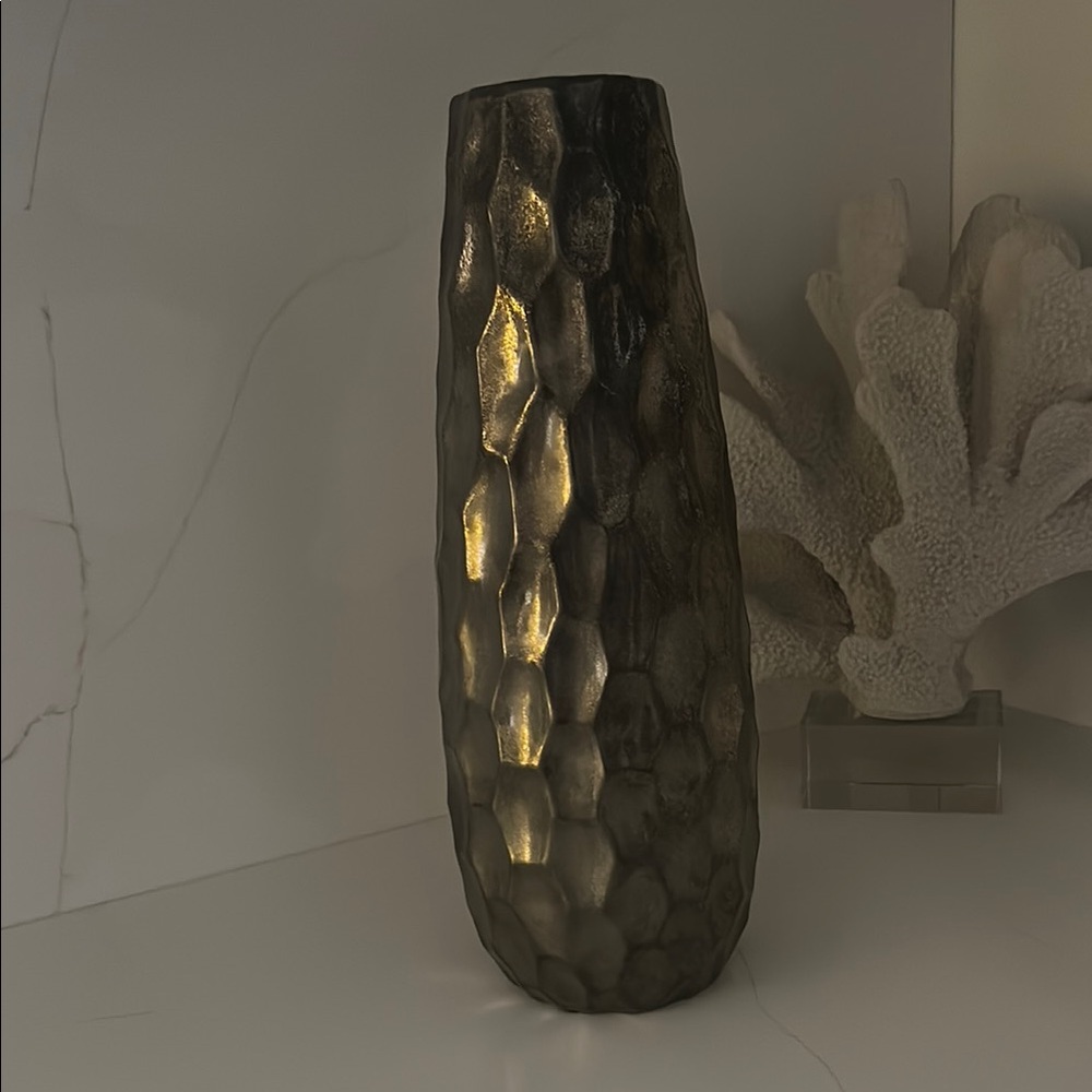 Elegant pewter grey Vase. Ceramic. L 14" W 31/2".